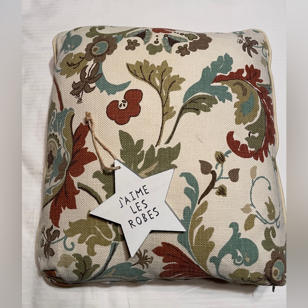 Vintage Overstuffed Botanical Accent Pillow with Welting